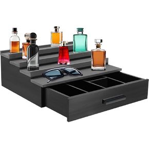 4-layer Cologne Organizer for Men, Perfume Organizer for Dresser, Cologne Stand with Hidden Compartment and Drawer, Used to organize your favorite perfume(Black)