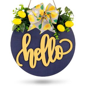 Whaline Lemon Wooden Hanging Sign 3D Hello Summer Welcome Sign Front Door Decor with Bowknot Rustic Farmhouse Wood Sign Door Hanger for Spring Summer Holiday Home Office Shop Window Wedding