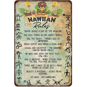 Rustic Retro Metal Tin Sign Hawaiian Rules Funny Vintage plaques Wall Decor Home Farm Signs Bathroom 8X12 inch