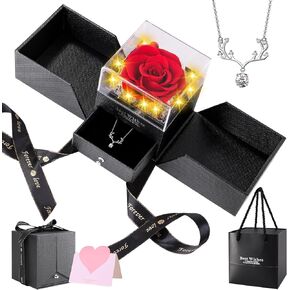 وردة محفوظة مع قلادة، هدايا زهور أبدية للنساء [أم زوجة وصديقة أخت بيستي] في عيد الأم، عيد الحب، عيد الميلاد، الذكرى السنوية، هدايا رومانسية لها (شفافة القلب) in Kuwait