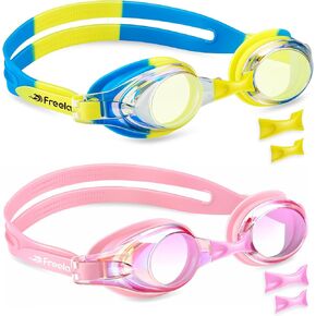 Freela Kids Swim Goggles, 2 Pack Swim Goggles Kids Boys Girls Age 3-15, Toddler Goggles Clear View Anti-fog & Anti UV No Leak