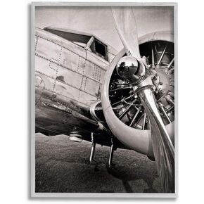 Stupell Industries Old School Vintage Airplane Propeller Black and White Photograph, Designed by John Slemp Art, 10 x 15, Wall Plaque