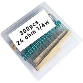 24 1/4W, 24R1/4W, 24 ohm, 24 R 1/4W, 24Ω resistor, 24 ohm resistor, 24 ohm Metal resistor, 24 R Metal Film resistors 1/4w(0.25w) 1% tolerance 0.01 MF Metal Film Fixed Resistor 300 pcs