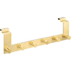 Navaris Over the Door Hanger Hooks - Stepped Over-Door Coat Rack with 6 Knobs for Doors with Step-Shape Top up to 1-5/8" Thick - Stainless Steel Black