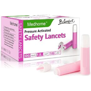 Safety Lancets, Pressure-Activated,single use,for comfortable blood testing.30G,1.8 mm,Painless, 100 Pieces(30G)