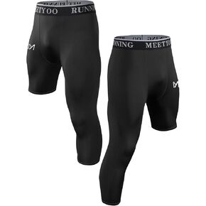 بنطال MEETYOO الرجالي المضغوط 3/4، سروال كابري ضاغط بساق واحدة، سروال رياضي لكرة السلة والجري in Kuwait