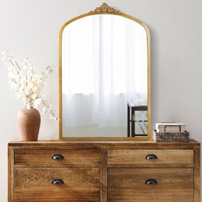 Antique Mirror 36IN Metal Frame Vintage Wall Mirror Brushed Gold Mirror for Living Room