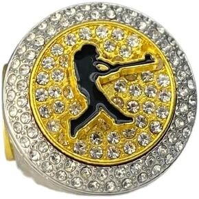 1 or 12 Pack Baseball Softball Championship Trophy Ring Champion Award for Men Male Player Two-Tone Silver and Gold Color
