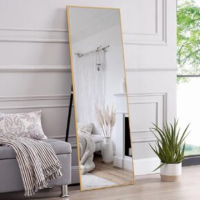 NeuType 59"x20" Full Length Mirror Floor Mirror with Standing Holder Bedroom Dressing Mirror Standing Hanging or Leaning Against Wall, Golden