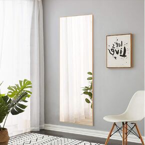 NeuType 51"x16" Full Length Mirror with Standing Holder Aluminum Alloy Frame Floor Mirror Wall-Mounted Mirror for Living Room, Bedroom, Hanging or Leaning Against Wall, Golden (with Stand)