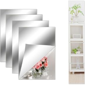 8x6 Inches Self Adhesive Acrylic Mirror Tiles Waterproof Flexible Mirror Wall Stickers Sheets Non Glass Body Mirror for Bathroom Bedroom Living Room Gym Wall Decor (8PCS Mirror)