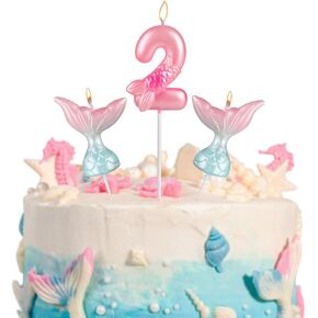 Mermaid Birthday Candles, Number 1 Candle with 2pcs Mermaid Tail Cake Toppers, Mermaid 1st Birthday Decorations Girl, Little Mermaid Party Favors Cake Decor Anniversary Celebration Supplies