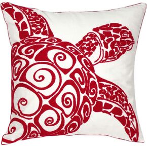 Embroidered Nautical Decor Pillow Cover,Square 18 Inches Decorative Canvas Pillow Cover for Nautical Style Deco by (Red-SeaTurtle)