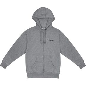Fender Spaghetti Logo Zip-up Hoodie, Cotton Blended Fleece Jacket, Athletic Gray, Small