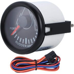 Boat Rudder Angle Indicator, 52mm Universal Boat Rudder Angle Indicator 0-190ohm Signal with Rudder Sensor 9-32V Backlight Gauge for Boat Yacht(White Dial Silver Cover)