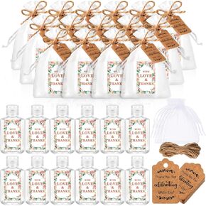 50 Sets Mini Hand Sanitizer Bottles Wedding Favors Bulk for Guests 50 2oz Empty Travel Size Hand Sanitizer Bottles with 50 Organza Bags Thank You Tags for Wedding Party (Love,Gold)