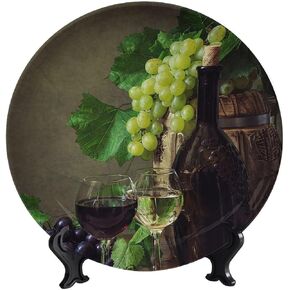 Decorative Ceramic Plates, 8 Inch, Variety of Wines and Grapes Round Display Plate, Handmade Ceramic Ornament, for Home Kitchen Bedroom Decorative Ornaments