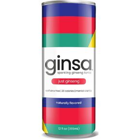 ginsa Sparkling Ginseng Tonic for Natural Energy, no Caffeine, 20 Calories, Non-GMO, Supports Focus and Mental Clarity, 12pk 12oz, Ginseng + Korean pear