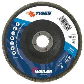 Weiler 51175 6" Tiger Paw Abrasive Flap Disc, Conical (TY29), Phenolic Backing, 40Z, 7/8" Arbor Hole (Pack of 10)