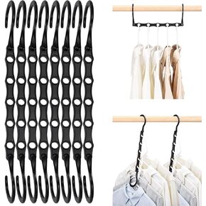 HOUSE DAY Black Magic Space Saving Hangers, Premium Smart Hanger Hooks, Sturdy Cascading Hangers with 5 Holes for Heavy Clothes, Closet Organizers and Storage, College Dorm Room Essentials 10 Pack