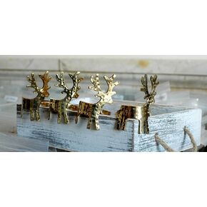 Solid Brass Elegant Set of 4 Reindeer Napkin Rings (4 Pack, Reindeer Brass)
