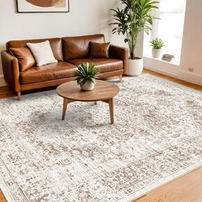 Retro 5x7 Area Rug - Vintage Washable Rug for Living Room with Non-Slip Low-Pile Traditional Medallion Rugs with Stain Resistant Foldable Accent Distressed Rug Indoor Thin Rug