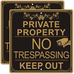 Large Private Property No Trespassing Sign - 12" x 12" Keep Out Warning Sign, Video Surveillance Metal Sign, Reflective Aluminum UV Protected Rust Free &Fade Resistant (2 Pack)