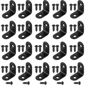 Hilitchi Stainless Steel Black L Bracket Corner Brace 90 Degree Right Angle Brackets Sets with Screws Corner Fastener for Shelves Steel Joints Support (25mm, 20 Pack)