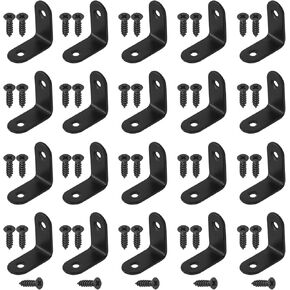 Hilitchi Stainless Steel Black L Bracket Corner Brace 90 Degree Right Angle Brackets Sets with Screws Corner Fastener for Shelves Steel Joints Support (25mm, 20 Pack)
