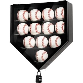 J JACKCUBE DESIGN Baseball Display Frame Case with 12 Balls Holders Shadow Box Wall Cabinet Organizer Shelf for Home Run Autographed Collection Memorabilia Ball- MK953A