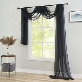 White Sheer Scarf Valance Curtains for Windows 144 Inches Long - Sheer Fabric for Draping Canopy Bed Curtain Scarf Wedding Arsh Table Runner for Living Room/Bedroom/Party Backdrop 1 Panel 34x144