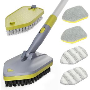 4 in 1Tile Tub Scrubber Brush | 62.2" Extendable Long Handle-Shower Cleaning Brush No Scratch Shower Scrubber for Cleaning Bathroom Kitchen Toilet Wall,Bathtub,Sink,Grey