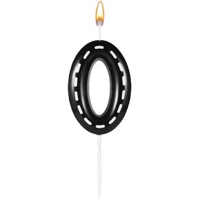 Racing Car Birthday Number Candles, 2.36x1.46in Racing Cars Themed Birthday Candles Cake Numeral Candle Topper Black and White Stripes Candles for Racing Car Theme Decoration Party Supplies(Number 0)