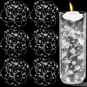 50 PCS Artificial Floating Beads for Centerpieces Vases, Gold 8+3mm String Beads for Wedding Party Faux Pearl String for Decorating, String Pearls for Crafts Vase Filler