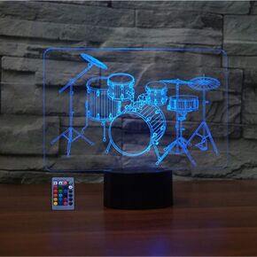 Creative 3D Drum Kit Night Light USB Powered Touch Switch Remote Control LED Decor 3D Lamp 7/16 Colors Changing Children Kids Gift Christmas Xmas Brithday Gift