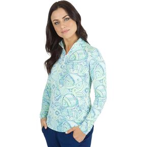 IBKUL Athleisure Wear Sun Protective UPF 50+ Icefil Cooling Tech Mariel Print Long Sleeve Mock Neck Top – 10483