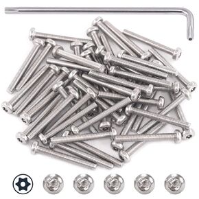 Glarks 111Pcs M5 x 8mm 10mm 12mm 16mm 20mm 25mm 30mm 40mm Pan Head Torx Security Screws 304 Stainless Steel Tamper Resistant Screws Assortment Set with T25 Wrench