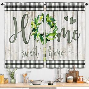 Qahing Black White Kitchen Curtains Buffalo Plaid Country Kitchen Window Curtains Over Sink Farmhouse Rustic Small Short Cafe Curtains Bathroom Window Treatment Tier Curtains 2 Panels (27.5x39 Inch)