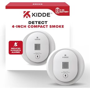 Kidde Smoke Detector, 4-Inch Compact, AA Battery Powered