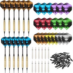 PATIKIL Soft Tip Darts Set Darts Plastic Tip 12 Pack 18 Gram with 60 Extra Plastic Dart Tips 21 Dart Flights 12 Plastic Shafts for Electronic Dart Board