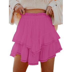 Flowy Shorts for Women Casual Boho Ruffle Tiered Skorts High Waist Mini Skirts Golf Tennis Crochet Shorts