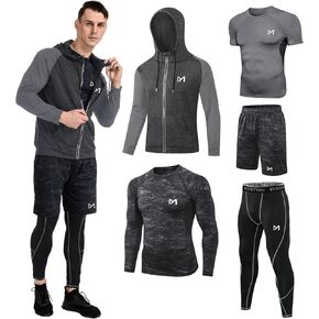 MEETYOO mens 5pcs Men's Compression Sets Pants Long Sleeve Shirt Athletic Shorts Running JacketShirt