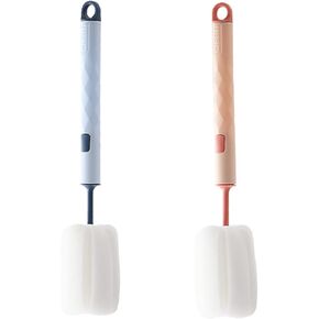 2PCS Bottle Sponge with Handle, Soft Bottle Brush, Bottle Scrubber for Mugs Coffee Cups Glasses Wine Bottle Baby Bottle Dish Washing