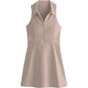 Womens Tennis Dress Sleeveless Racrback Polo Mini Dress with Detached Built-in Shorts & Pocket for Athletic Dress