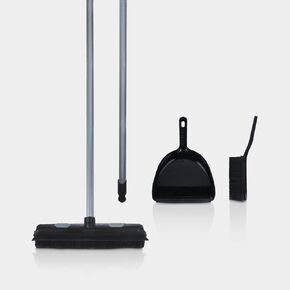 Rubber Bristle Expandable Broom Set with Dustpan & Handheld Rubber Brush for Surface Cleaning, Dust Pet Hair Removal Sofa Sweeping, Built-in Rubber Squeegee Snap, Set of 3, Red in Saudi Arabia