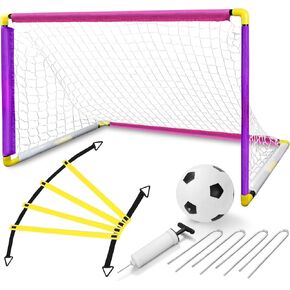 Soccer Goals for Backyard, 4" x 2.5" Soccer Goal Net Set Training Equipment with Ball, Agility Ladder and pump, Easy Score Soccer Nets for Backyard Games and Practice
