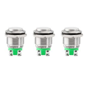 (3 PCS) 19MM Momentary Push Button Switch Metal Waterproof Stainless Steel 12V 24V 36V DC 110V 250V AC 5A 1NO SPST (Flat Round)
