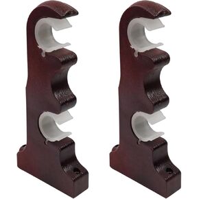 2Pcs Double Curtain Rod Brackets Wooden Curtain Rod Brackets Wall Mounted Drapery Rod Support Brackets （Red Bronze）