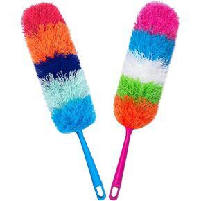 2 Pack 22-Inch Rainbow Reusable Microfiber Dusters,Bendable and Washable Feather Duster for Everyday Cleaning in Home, Library, Office, Car, and More