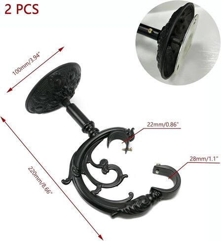 قطعتان من دعامات قضيب الستارة العتيقة قضيب ستارة معدني مزدوج وقضيب زخرفي وخطاطيف قضيب ستائر شديدة التحمل لقضيب 1 بوصة و0.8 بوصة، أسود in Kuwait